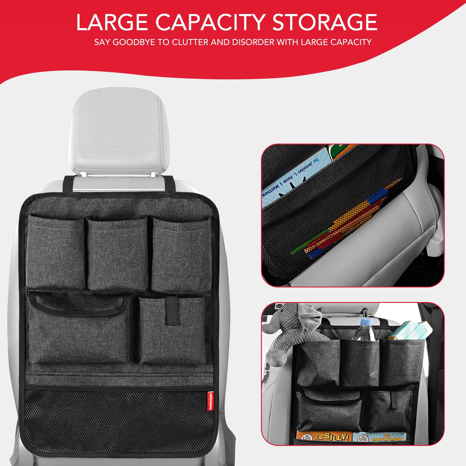 Rubbermaid Car Backseat Storage Bag,Seat Back Organizer,Multifunctional Kick Mat,Backseat Protector Cover Pad,Large Capacity Seat Back Storage Hanging Bag 25MP53