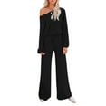 thumbnail image 3 of Fashnice Ensembles de Survêtements pour Femmes Col Rond Ensemble de Jogging à Manches Longues Coupe Ample Haut Court Pantalon Grand Noir P, 3 of 4