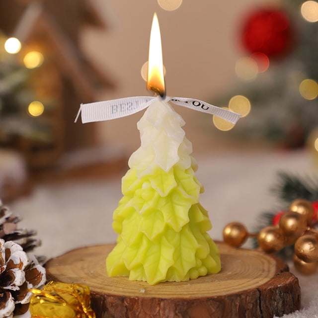 Vela Aromática de Árbol de Navidad | Cera Amarilla | Vertida a Mano | 9,5 X 6 Cm | Regalo Navideño | Atrezzo para Fotografía