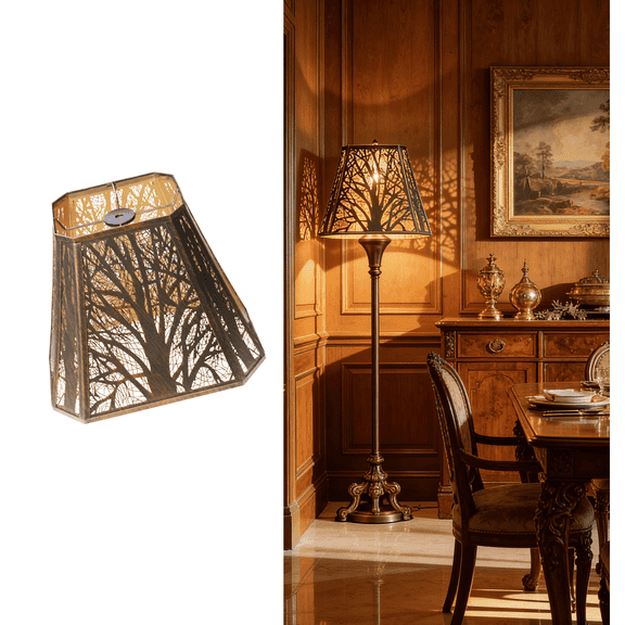 Metal Large Lamp Shade For Table Lamp, AEELLEEA Antique Bronze Rectangle Floor Lamp Shades Etched Forest , Bell Lamp Cover(5 6.5, 8 12)