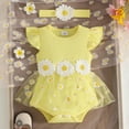 thumbnail image 2 of KPOPLK 2 Piece Baby Girl Outfit Summer Tulle Romper DressBubble Bodysuit and Bow Headband Set 0 3 6 9 12 18 Months(6-9 Months,Yellow), 2 of 6