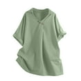 thumbnail image 1 of Blusa con cuello en V y botones para mujer, tejido ligero de verano, corte holgado, diseño asimétrico, camisa informal de estilo urbano, 1 of 8