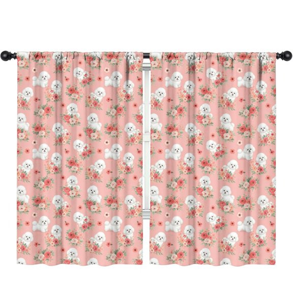 Blackout Kids Curtains,Bichon Frise and Floral Pink Pattern Children's Insulated Curtains Set Of 2,Bedroom Essentials,Toddler Room Decor 52"x84"