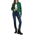 thumbnail image 2 of Chaqueta de motocicleta recortada con cuello alzado y cremallera de ante sintético para mujer Inspire Chic, color verde oscuro, 2 of 6