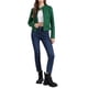 thumbnail image 2 of Chaqueta de motociclista recortada con cremallera de cuello alto de ante sintético para mujer Allegra K en verde oscuro, 2 of 6