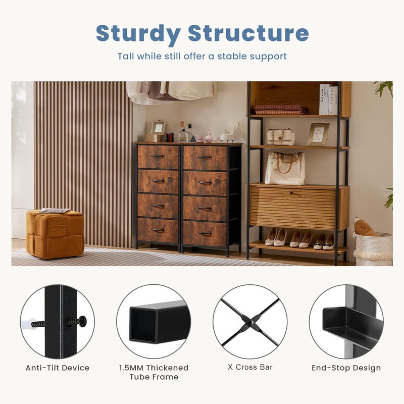 Simple Deluxe 4-Drawer Fabric Dresser, Storage Tower Organizer with Steel Frame and Wood Top for Bedroom, Entryway, Brown