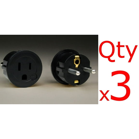 3PK European Asian Schuko Plug Adapter - USA to Europe / Asia American to Euro