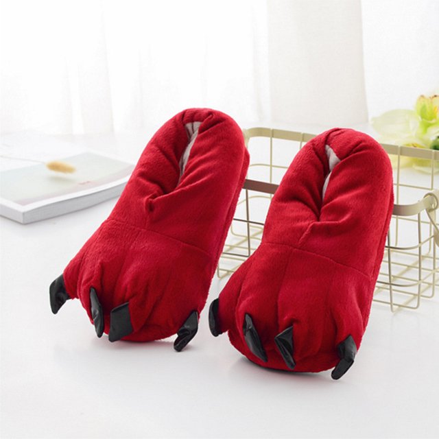 Pantoufles en Peluche Patte de Monstre Cosplay Pantoufles Patte de Monstre Chaussures d'Intérieur (Rouge, 27-33)