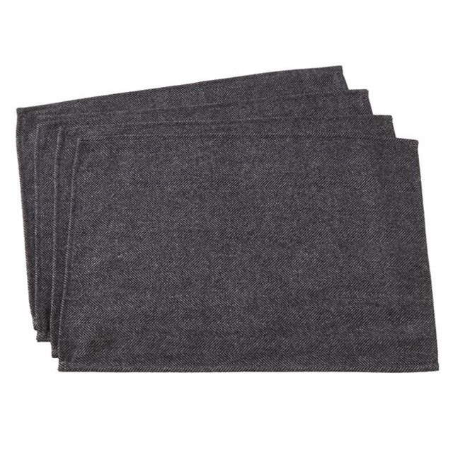 14 x 20 in. Rectangular Wool Blend Placemats with Tweed Design - Black, Set of 4