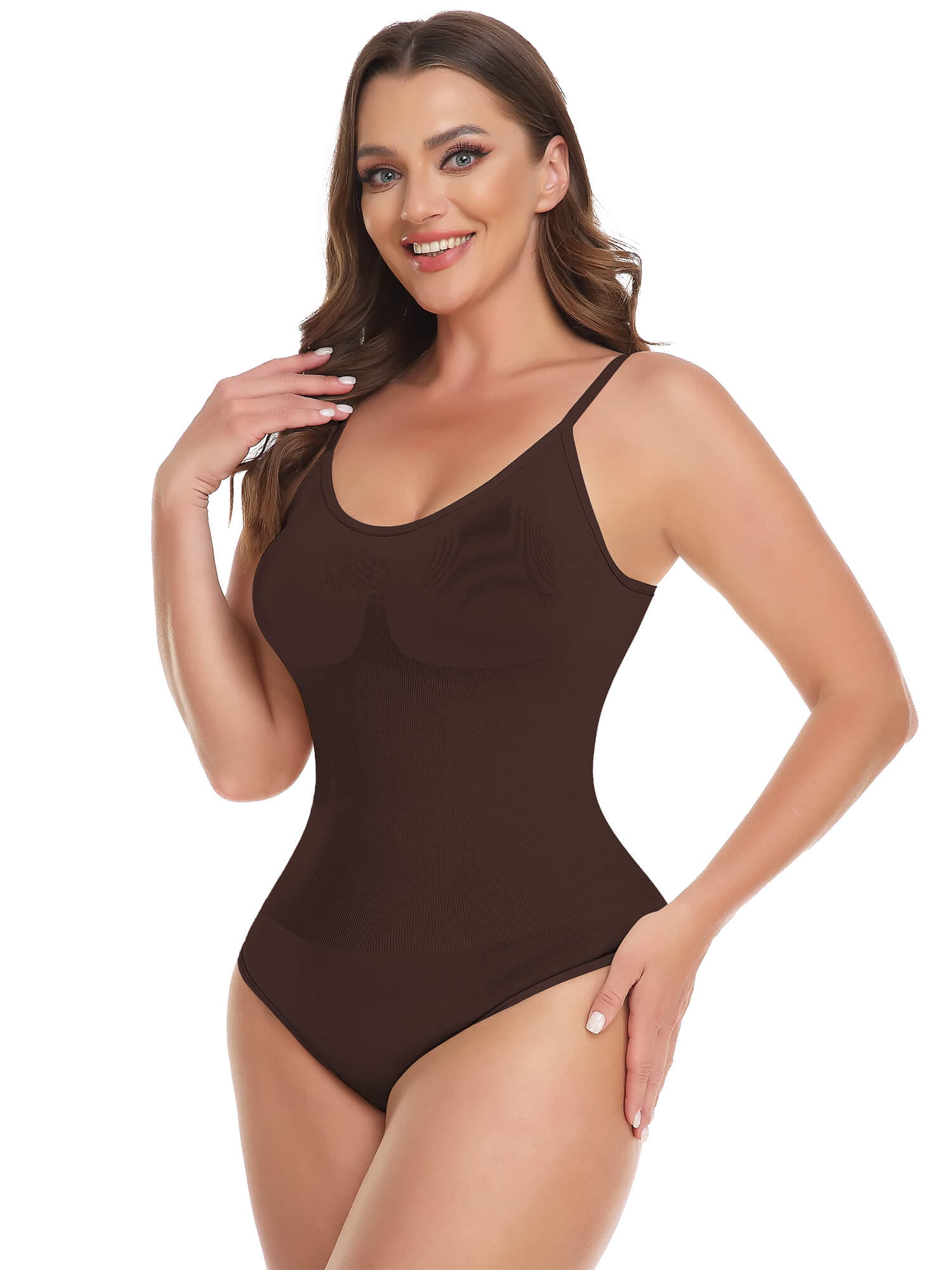 SHAPERX Low Back Bodysuit for Women Tummy Control Shapewear Seamless  Sculpting Body Shaper Thong Tank Top Small/Medium Umber