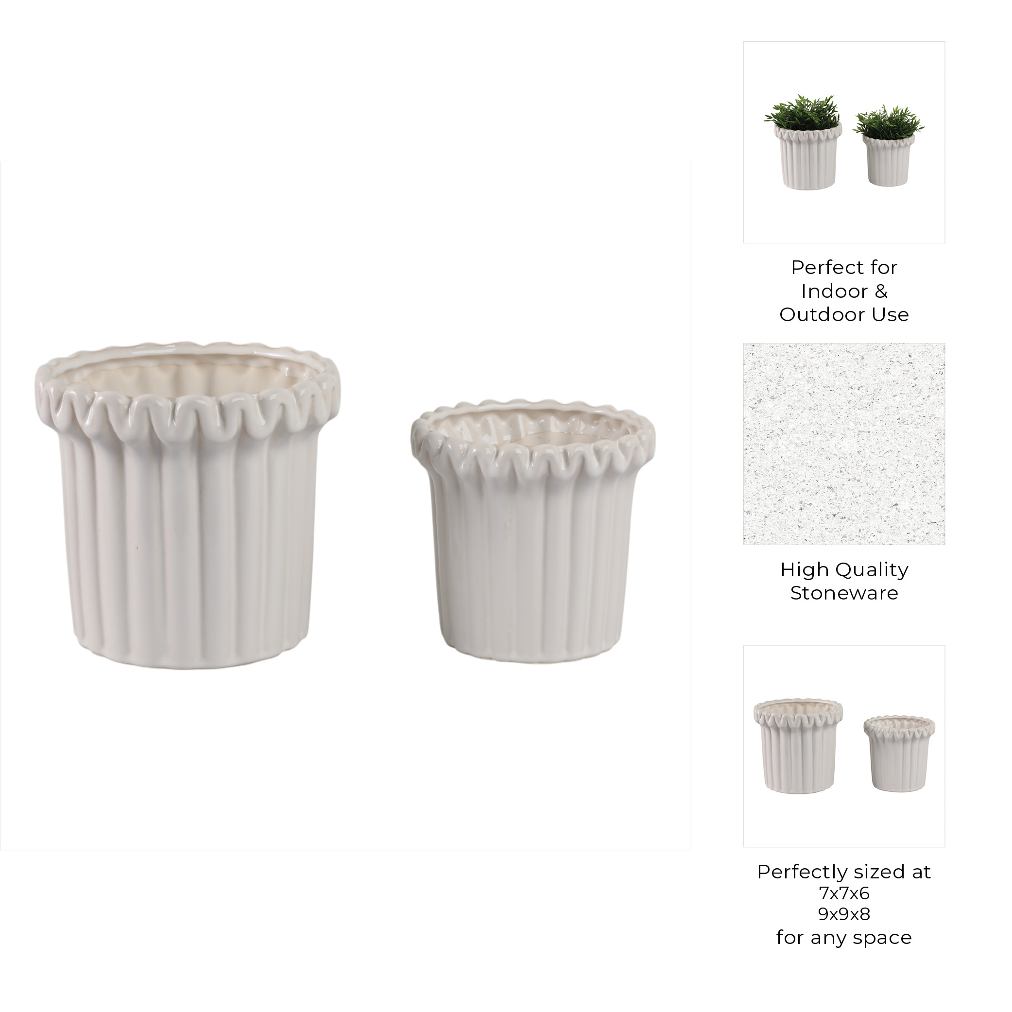 Flower Pots and Planters for Home Decor - Ceramic Pots Perfect for Indoor and Outdoor Use - Elegant Textured Pots for Plants for Garden, House, and Patio Decor - Set of 2, 8", 6", Ivory