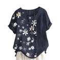 thumbnail image 1 of Avamo Ladies Bohemian Floral Print Top Crew Neck Casual T Shirt Women Button Work Pullover, 1 of 2