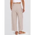 thumbnail image 5 of ANRABESS Women Striped Gingham Wide Leg Palazzo Pants Casual Lounge Cropped PJ Bottoms Comfy Cute Plaid Pants with Pockets Light Brown White Stripe Small, 5 of 8