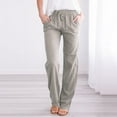 thumbnail image 2 of POINTERTECK Women Casual Cotton And Linen Solid Drawstring Elastic Waist Long Straight Pants, 2 of 3