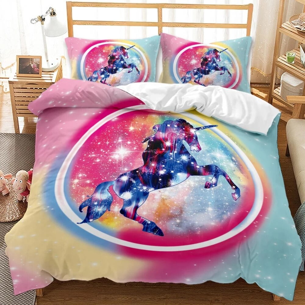 New Unicorn Duvet Cover Set For Kids Boys Girls Cute Bedspreads Pink