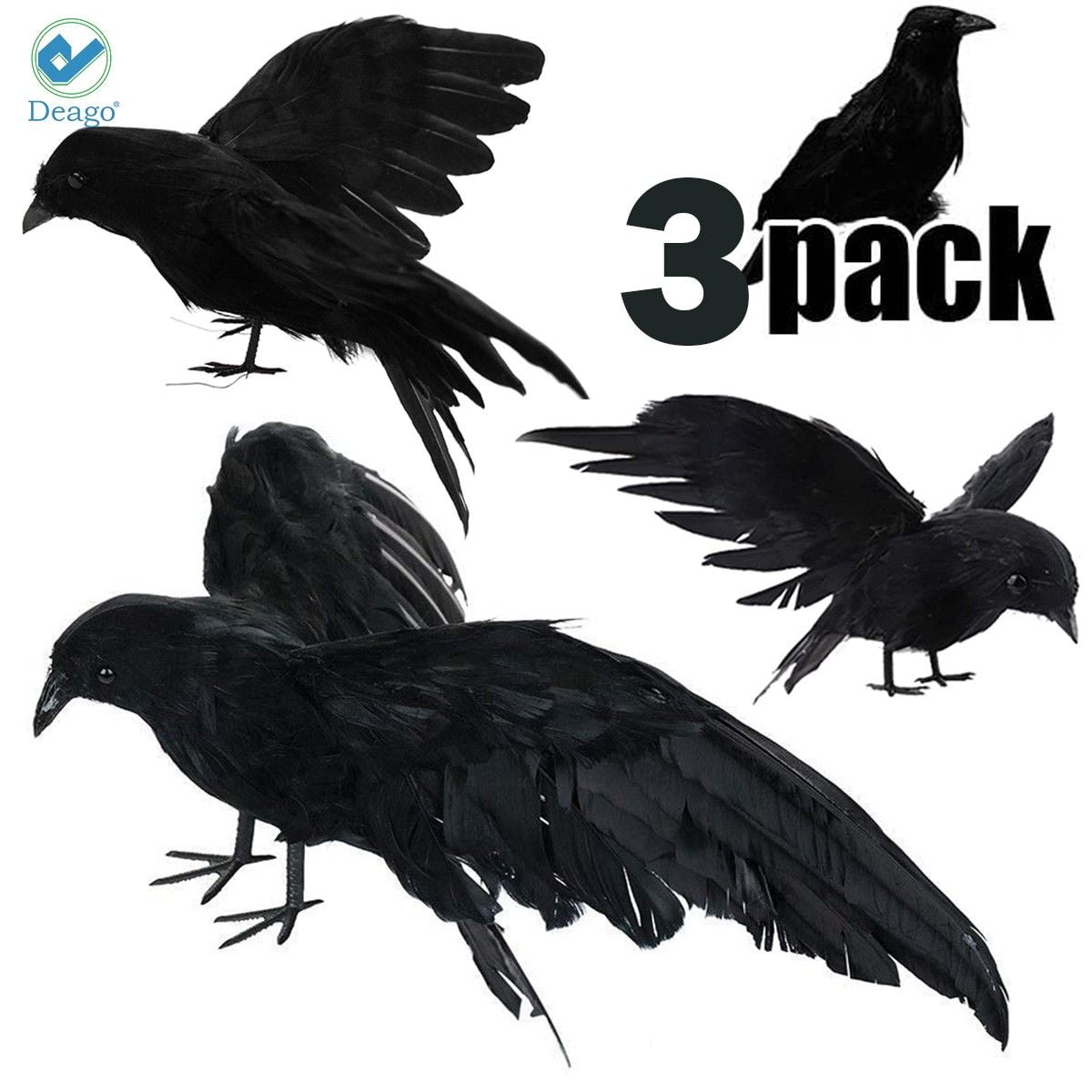 Halloween Crow Prop Black Realistic Ravens Feathered Home Decors