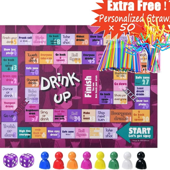 Drinking Games, Girls Night Rubber Mat Drinking Board Games for Adult, Funny Party Interactive Drinking Games for Girls Night, Bachelorette Party, Age 21+, 2-8 Players