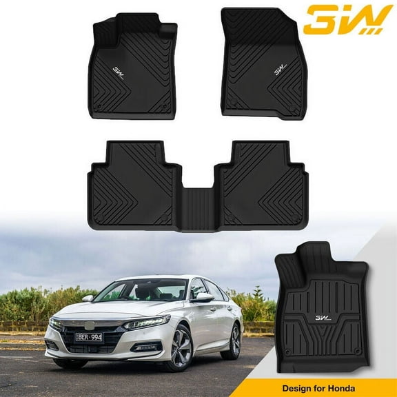 3W Custom Fit All Weather Floor Mats for Honda Accord 2023-2024 (Hatchback, Coupe, Sedan) - Heavy Duty TPE, Front & Rear 2 Rows (Including Hybrid Model), Black