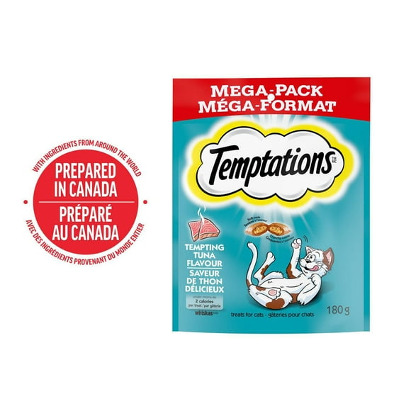 Gâteries pour chats Temptations saveur de thon délicieux, tendres à l'intérieur, croquantes à l'extérieur 180 g