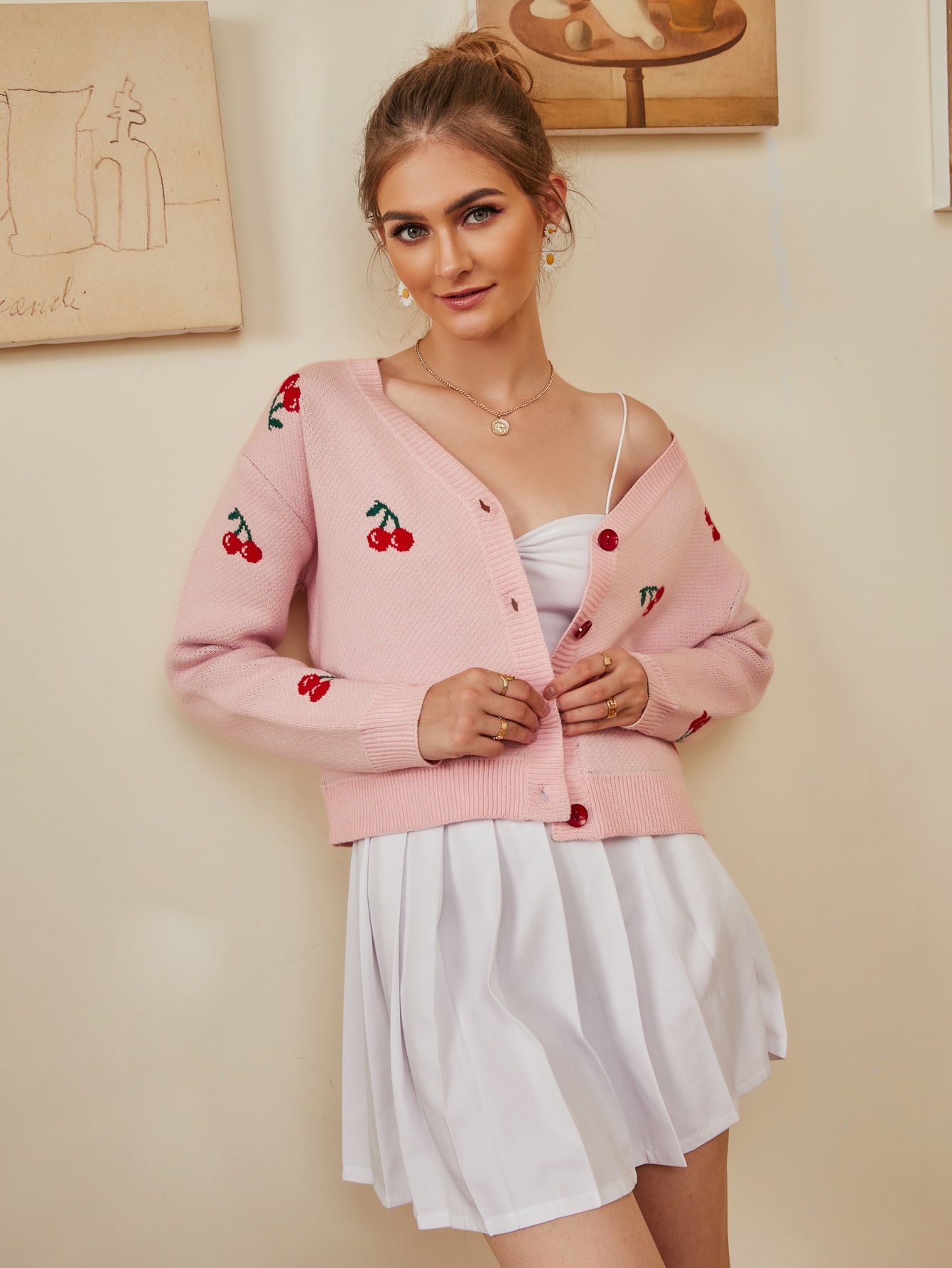 pink cherry cardigan