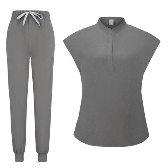 Nurse Working Uniforms Womens 2 Piece Jogger Scrub Set Mock Neck Work Shirts Long Pants Nurse Gifts for Work, Gray, S