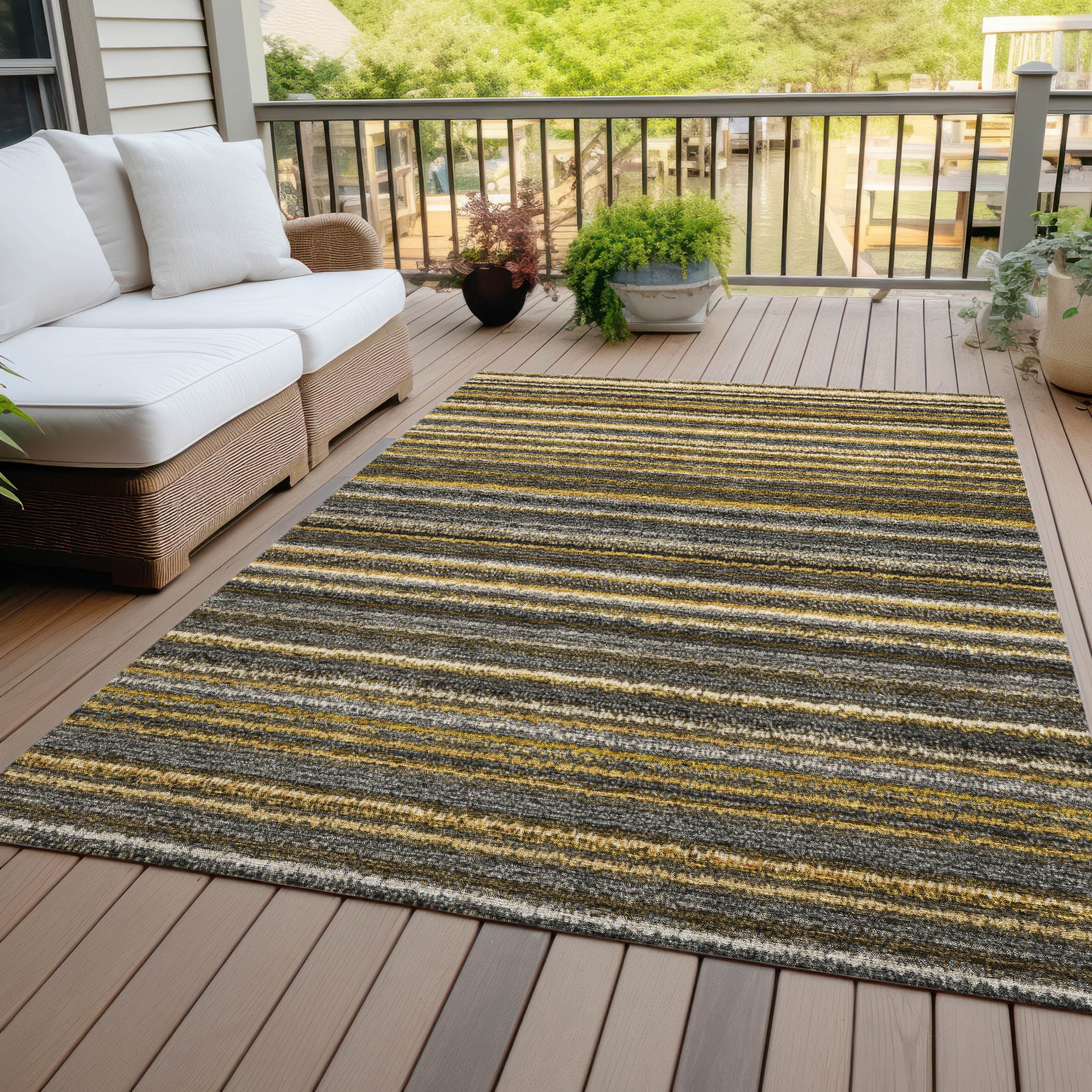 Addison Rugs Chantille Indoor/Outdoor Transitional Stripes Gold Washable Rectangle Rug, 8' x 10'