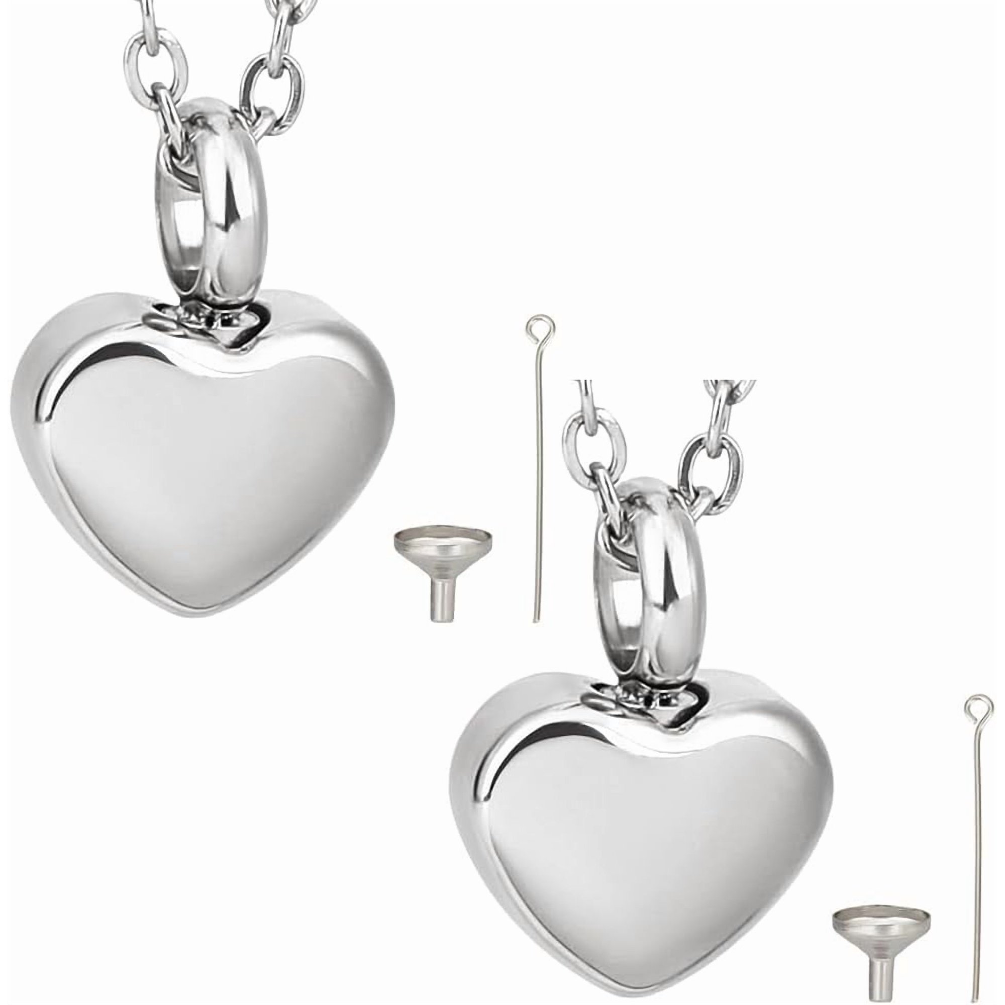 2 Packs Small Heart Cremation Jewelry for Ashes Heart Urn Necklaces for Ashes Holder Stainless Steel Memorial Urn Jewelry Waterproof Keepsake Pendant for Family Friends Pet 1.2x1.7cm