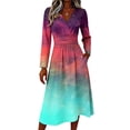 thumbnail image 4 of BOMYJESK Summer Dresses for Women Long Sleeve Spring Midi Dresses Flowy Ruched Trendy Casual Office Dress Purple S, 4 of 5