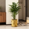thumbnail image 3 of Guvpev Modern Plastic Flower Pot - 9.84 Inch Geometric Ribbed Textured Planter - 1pcs Metallic Gold Decorative Pot for Green Plants & Bonsai, 3 of 8