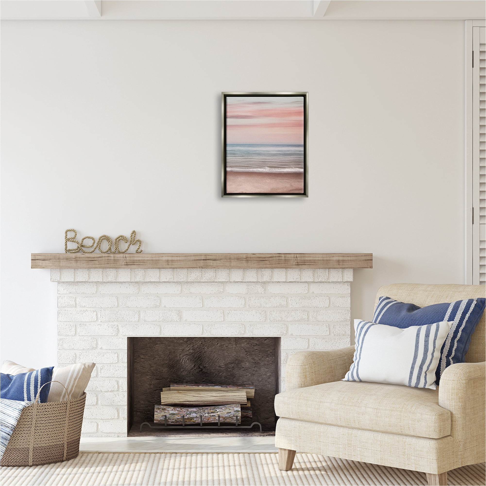 Stupell Industries Pastel Shore Sunset Landscape Painting Gray Floater Framed Canvas Art Print Wall Art, 17 x 21
