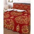 thumbnail image 3 of Quilts Full Size Bedding Set, Chinese New Year Lightweight Quilted Comforter, Yellow Dragon Traditional Vintage Red Soft Reversible Bedspread Coverlet with Pillow Covers for All Season, 78" x 90", 3 of 7