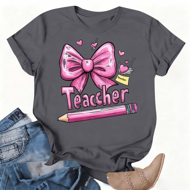 Xuyuer Women Graphic Print Round Neck Short Sleeve T-Shirt, Summer T-Shirt For School Season