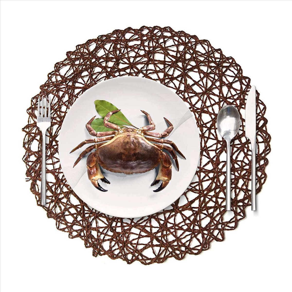 Round Paper Fiber Woven Place Mats Decorative Braided Natural Mat Holidays Parties Decor 15 Inch Set of 36 (Coffe)