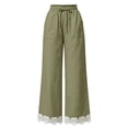 thumbnail image 4 of Women Straight Leg Pants with Lace Hem Trim, Elastic Drawstring Waist Casual Long Trousers with Pockets, Solid Loose Daily Pants for Vacation Army Green XL(XL), 4 of 7