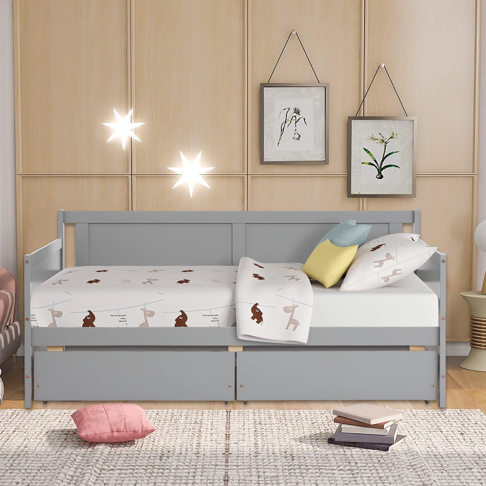 Twin Captain’s Bed for Kids Girls Boys, Farmhouse Style Twin Daybed Bed