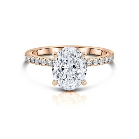 2 Ct Oval Cut Lab-Created Diamond Solitaire With Accents Ring 14K Rose Gold Plated