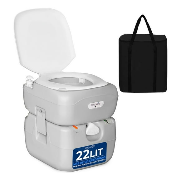 Inodoro Portátil de 22 Litros SereneLife, Toilette a Prueba de Fugas con Tanque Desmontable, Sistema de Descarga, Indicador de Nivel, Bolsa de Transporte y Pulverizador para Camping