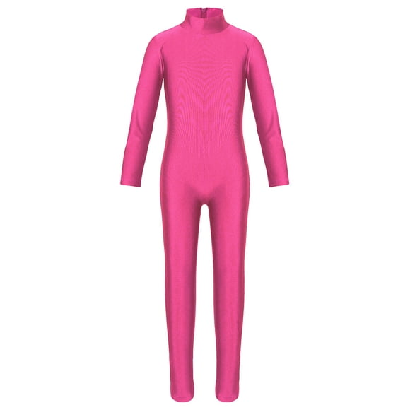 Linjinx Kids Girls Long Sleeve Gymnastics Ballet Dance Leotard Full Length Zentai Jumpsuit Ballerina Costume Rose XXL