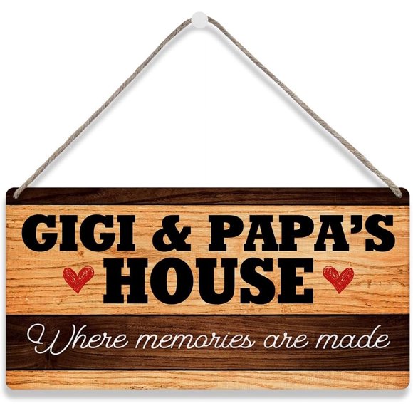 Retro Grandparents Gifts Gigi and Papa Gifts Grandparent Wooden Hanging Sign Rustic Wall Decor Gifts for Grandparents Papa Gigi Grandpa Grandma Birthday House Farmhouse Decorations 12" x 6"