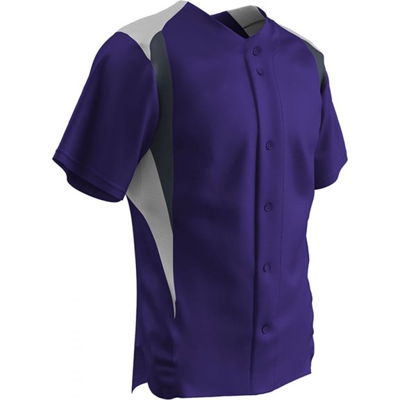 Champro Youth Bullpen Full Button Baseball Jersey Purple/White/Graphite Small