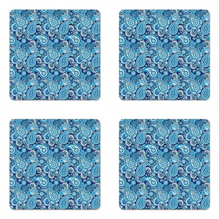 Paisley Coaster Set Of 4 Traditional Pattern Design Flowers Leaves And Dots Backgrounded Artwork Print Square Hardboard Gloss Coasters Standard Size Blue By Ambesonne Walmart Com