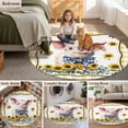 thumbnail image 6 of Pig Sunflowers Round Area Rug 4ft, Yellow Floral Elegant Checkered Pastoral Washable Non-Slip Circle Rugs for Bedroom Living Room Kitchen, Soft Non Shedding Circle Carpet for Dining Room Dorm, 6 of 9