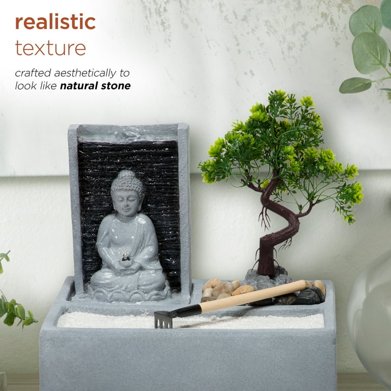 Alpine Corp. Indoor/Outdoor 12" Buddha Bonsai Fountain with LED Lights,  Gray - Walmart.com