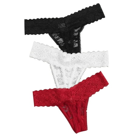 

3Pack Thongs Briefs Women s Sexy Lace Floral G-String Lingerie Hipster Basics Underwear Seamless Panties Underpant
