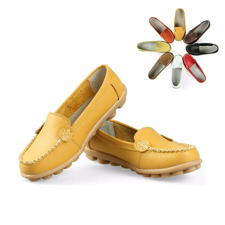Women Casual Flat Shoes Moccasin Soft Loafers Genuine Leather | Walmart ...