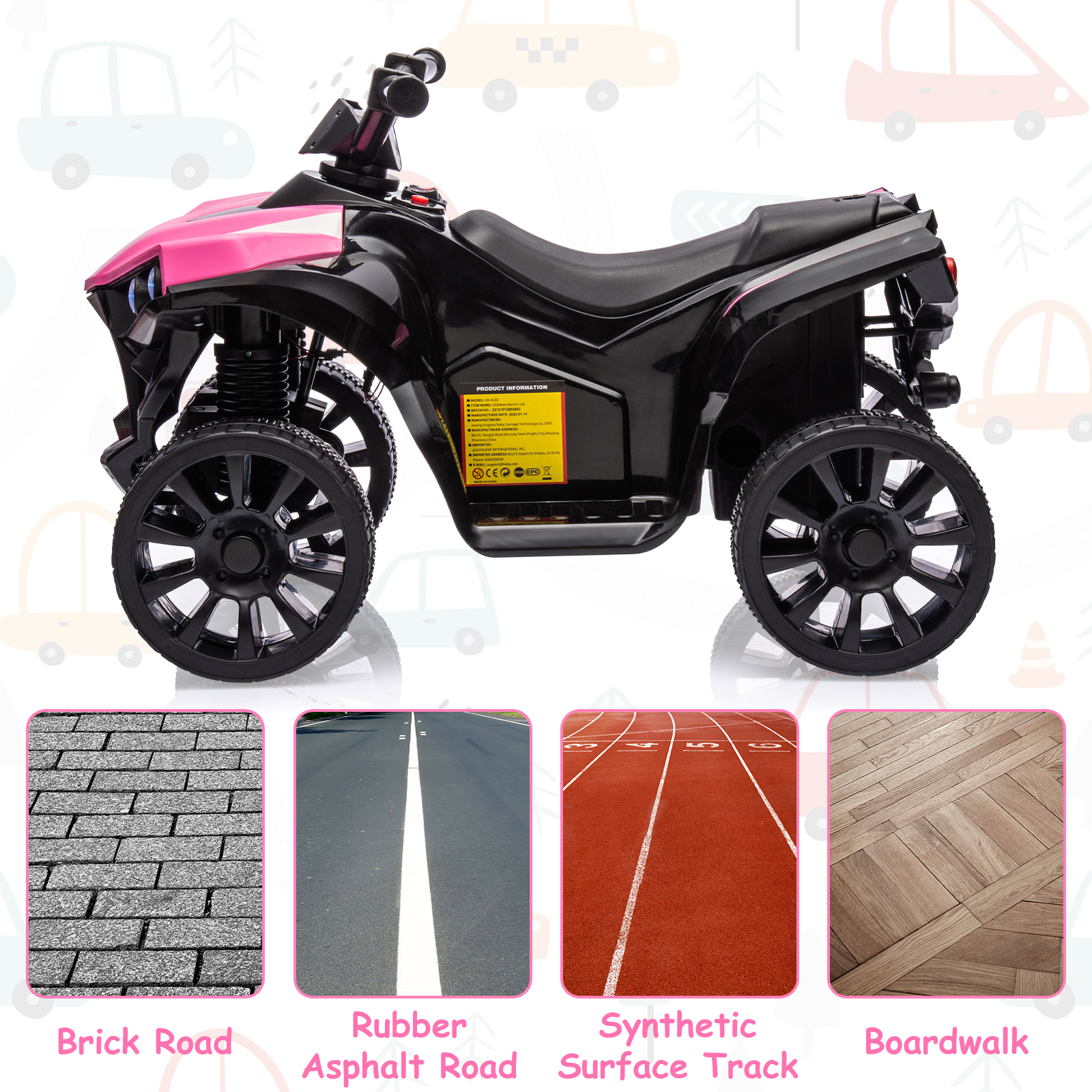 Goldensoil 6V Kids ATV 4-Wheeler, 1.8MPH Max Speed, Ride-On Toy with Music, Up to 55 Pounds, Pink
