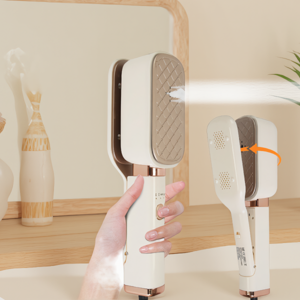 1000W 3-in-1 Handheld Travel Garment Steamer with 180° Rotating Head Flat Iron and Clip Steamer Beige