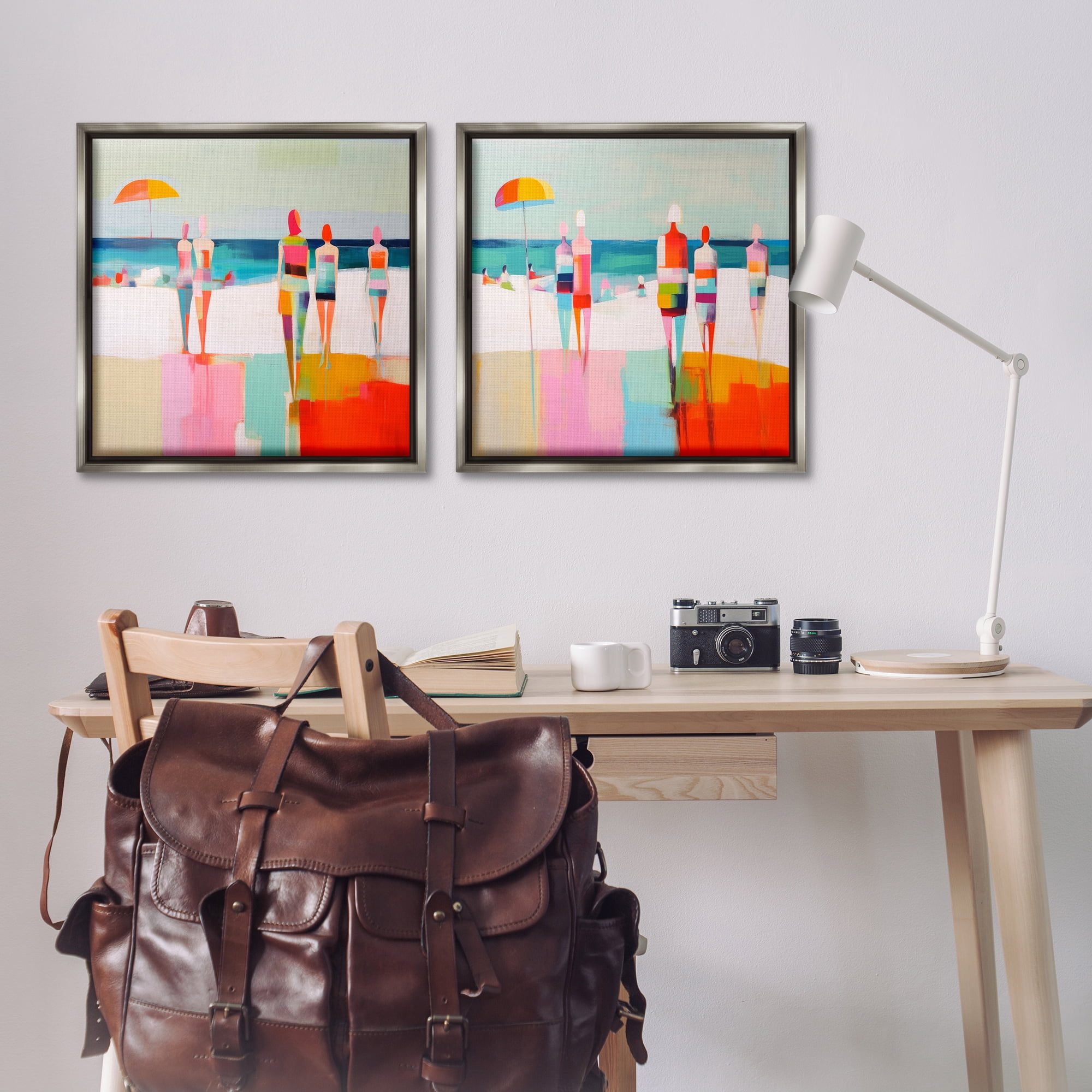 Stupell Industries Abstract Beach Goers People Painting Gray Floater Framed Canvas Art Print Wall Art, 25 x 25, Set of 2