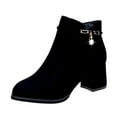 thumbnail image 2 of Aueoeo Boots for Women Ankle Booties, Women's Fall Winter Boots Chunky Heel Middle Heel Short Boots Pointed Toe Slip On Ankle Boots, 2 of 6