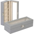 thumbnail image 3 of 6 Slot Leather Watch Box Watch Case Display Case Organizer Glass Jewelry Storage - Grey, 3 of 7